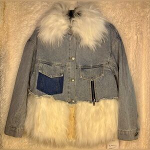 NWT Emancipation Unique Denim Jacket with Genuine Ussuri Raccoon Fur – Size M